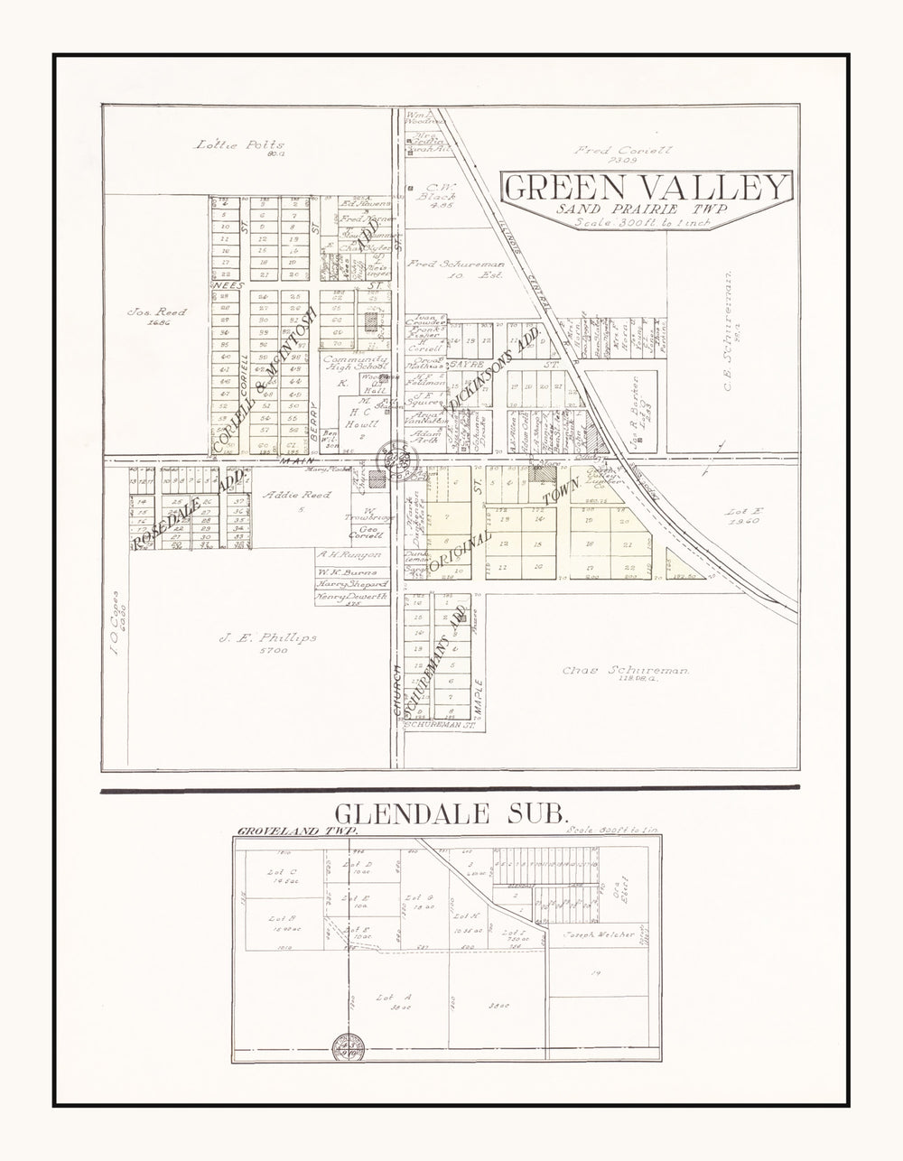 Vintage Map of Green Valley, Illinois 1929 print style example