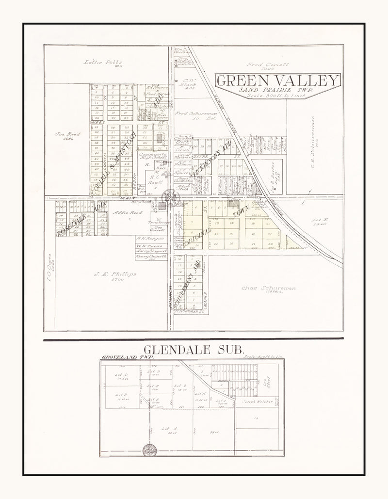 Size comparison using Vintage Map of Green Valley, Illinois 1929