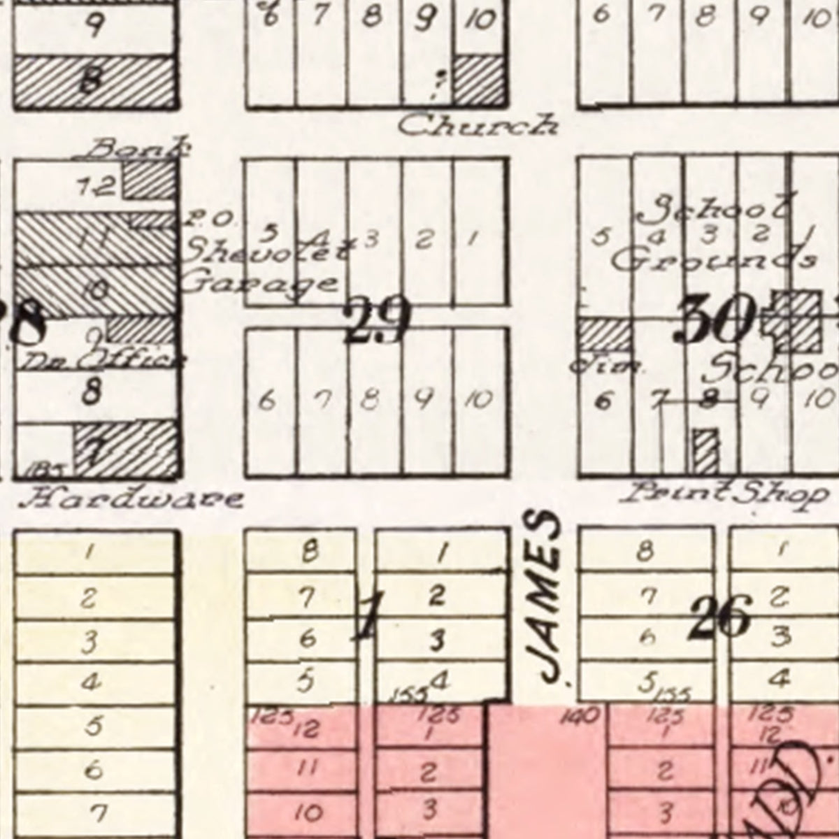 Restored historic details from the 1929 city map of Tremont, Illinois