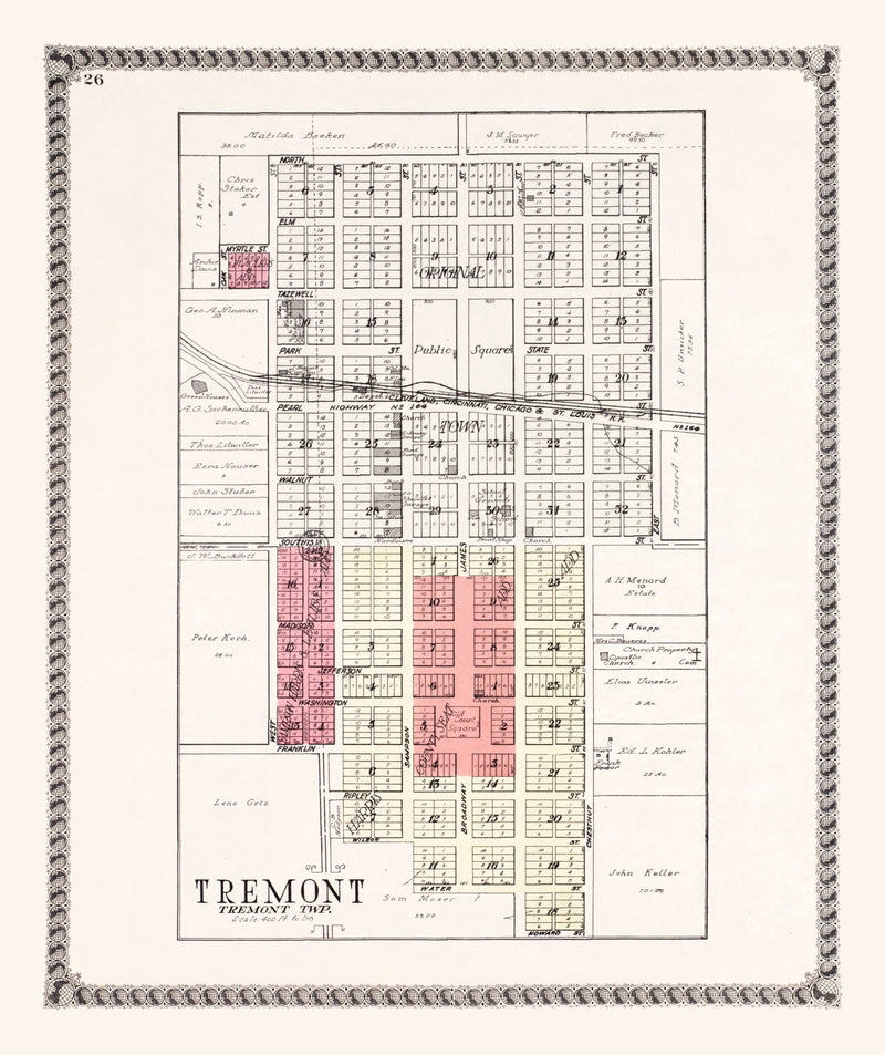 Size comparison using Vintage Map of Tremont, Illinois 1929