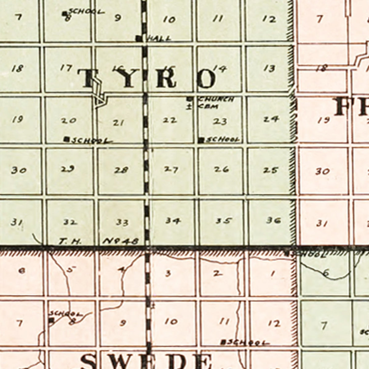 Restored historic details from the 1929 county map of Yellow Medicine County, Minnesota