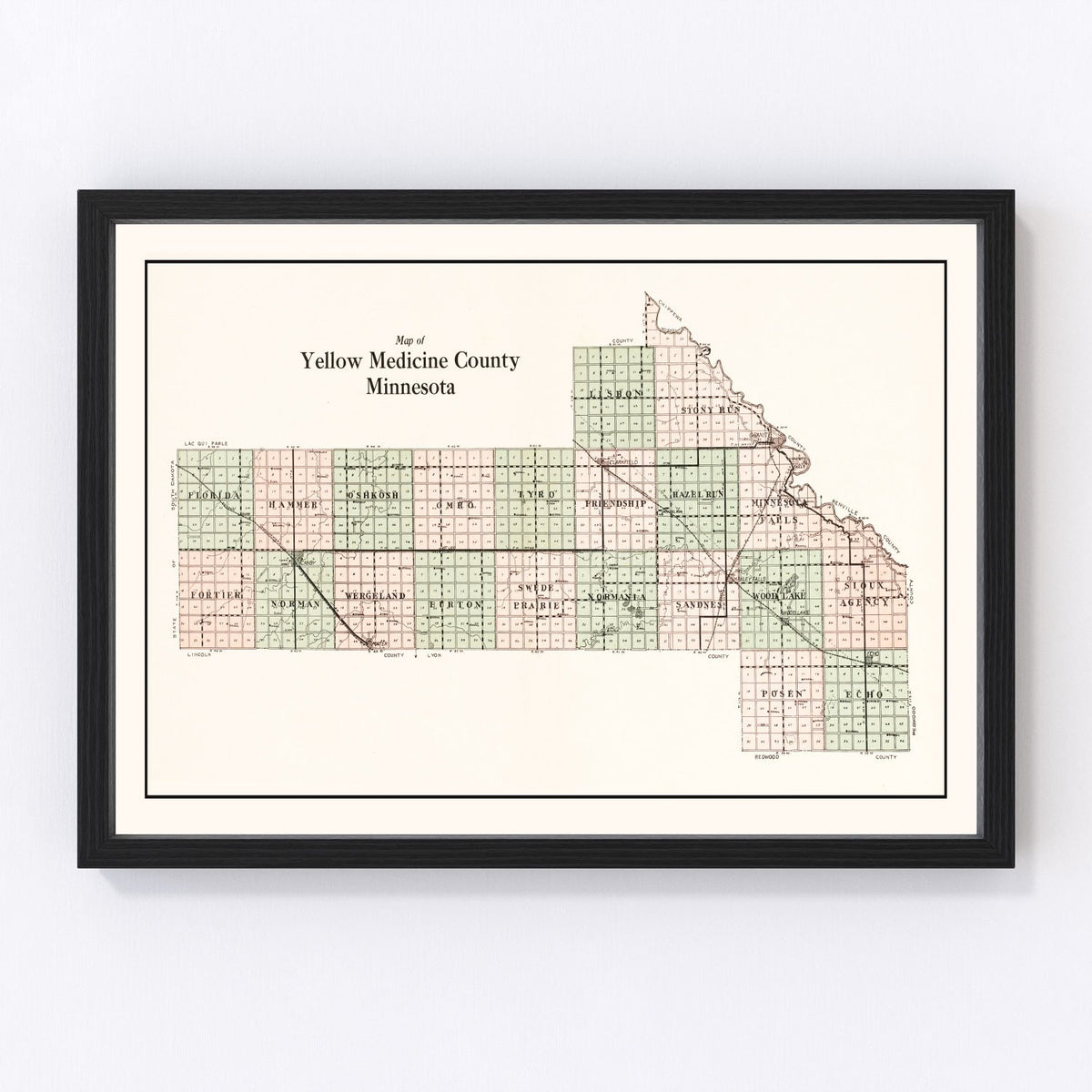Yellow Medicine County Vintage Map 1929
