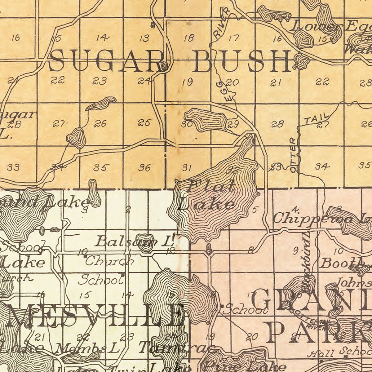 Restored historic details from the 1929 county map of Becker County, Minnesota