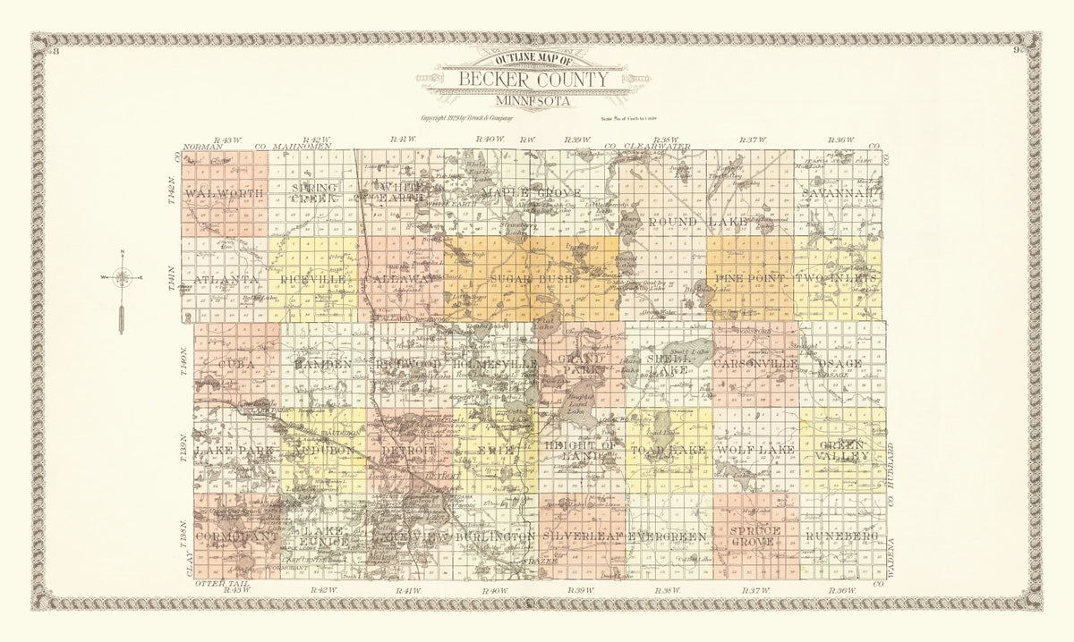 Preview of Vintage Map of Becker County, Minnesota 1929