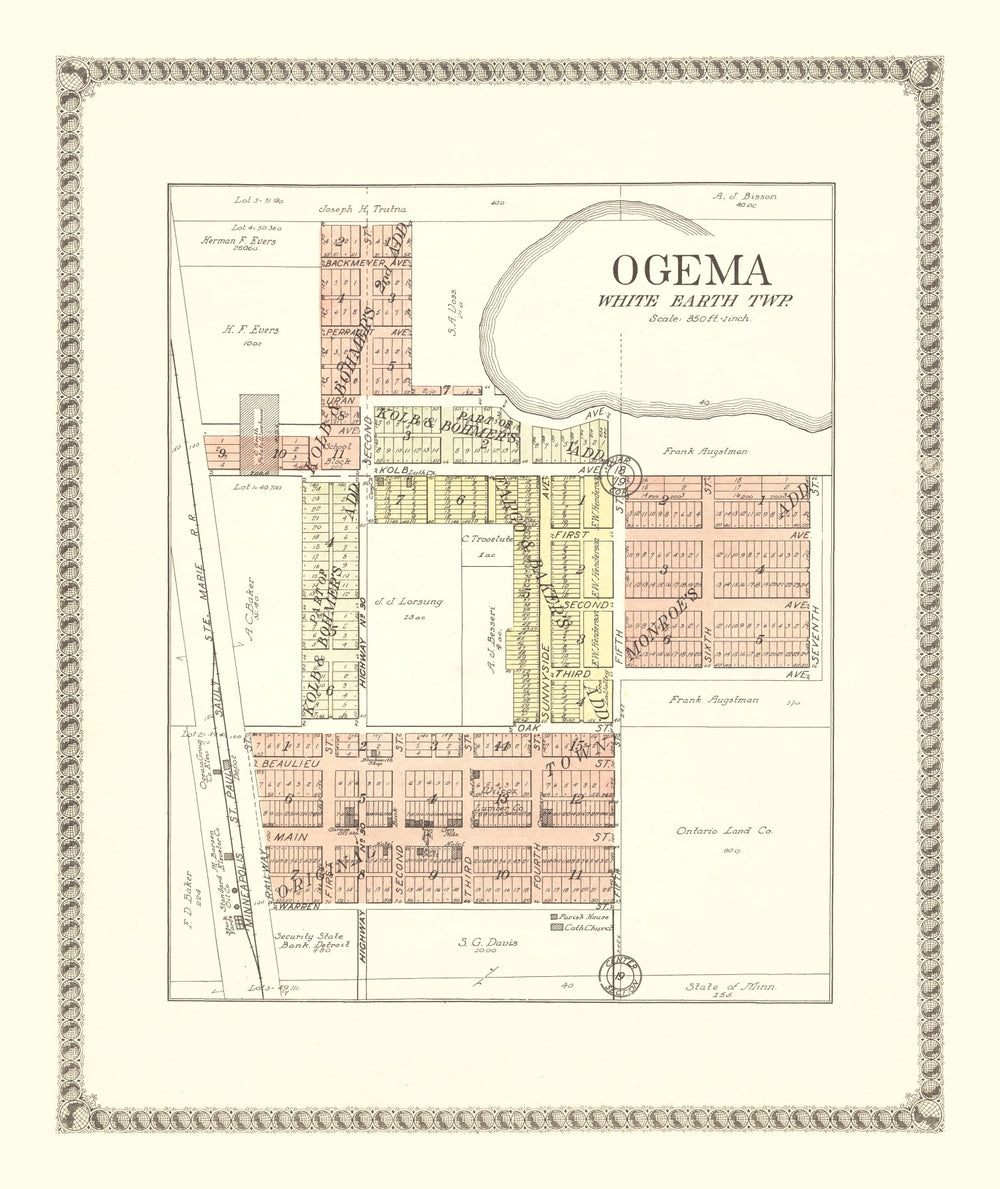 Vintage Map of Ogema, Minnesota 1929 print style example