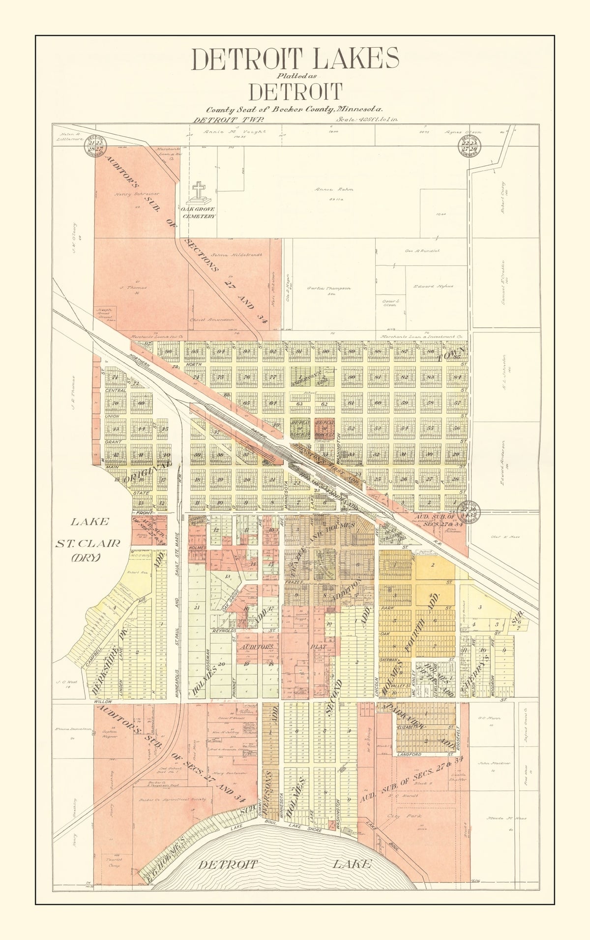 Preview of Vintage Map of Detroit Lakes, Minnesota 1929