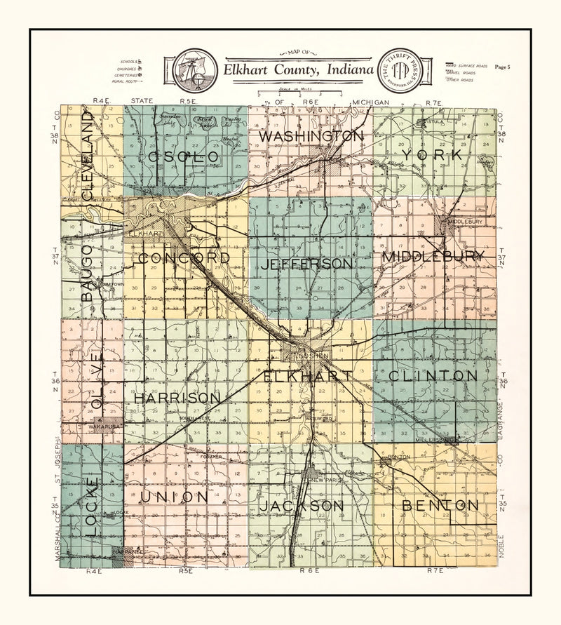 Size comparison using Vintage Map of Elkhart County, Indiana 1929