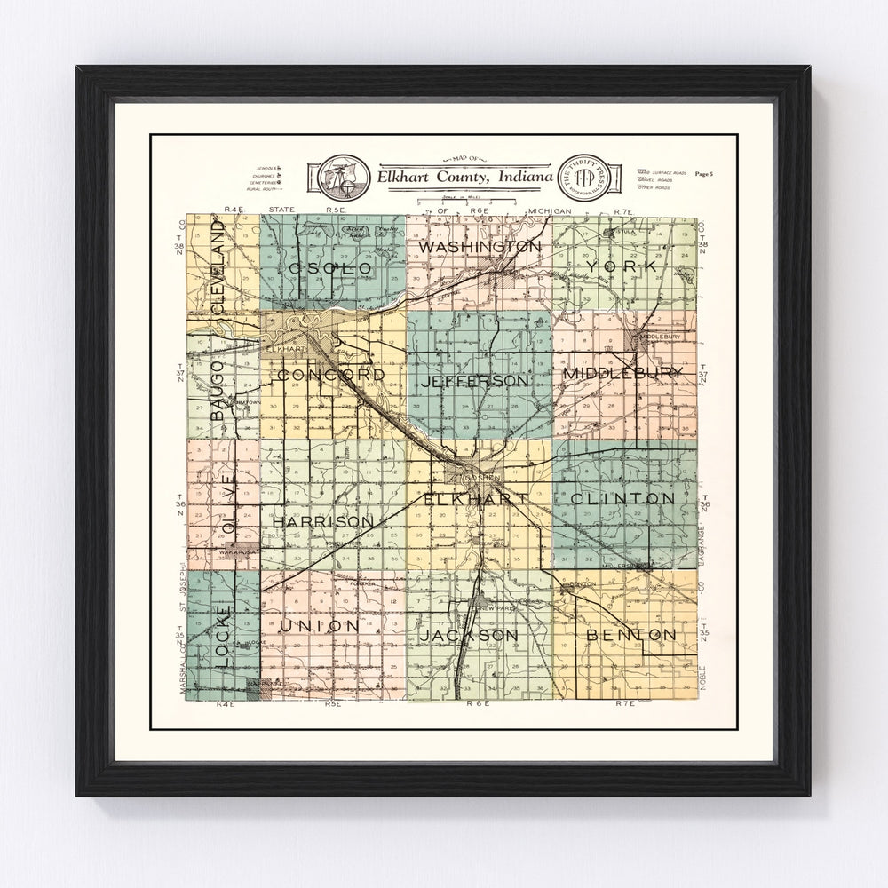 Elkhart County Vintage Map 1929