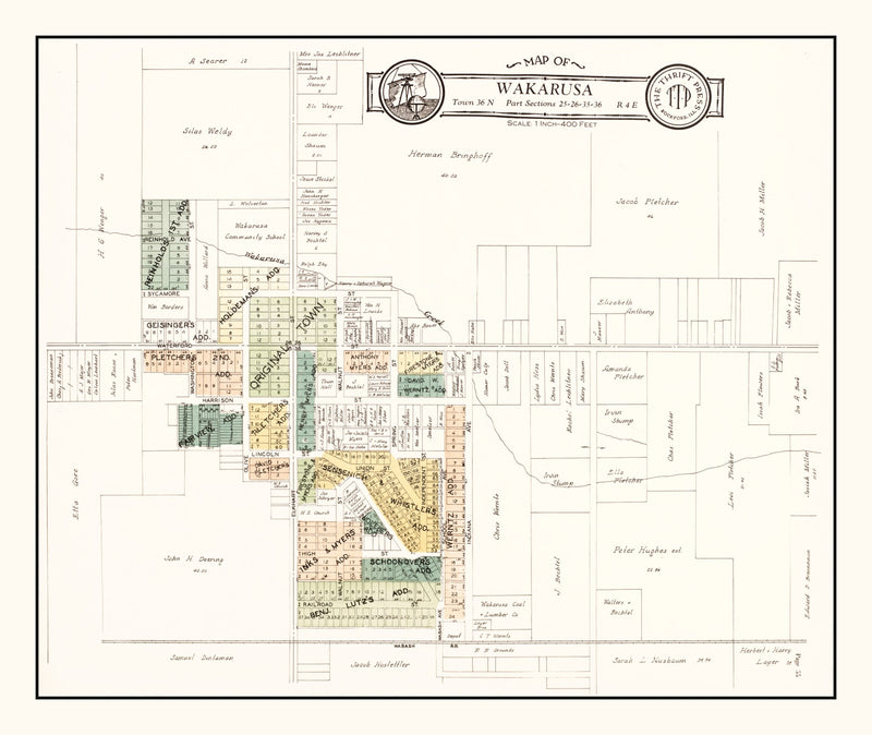 Size comparison using Vintage Map of Wakarusa, Indiana 1929
