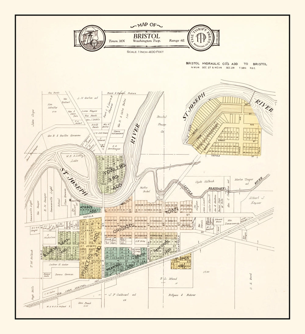 Vintage Map of Bristol, Indiana 1929 print style example