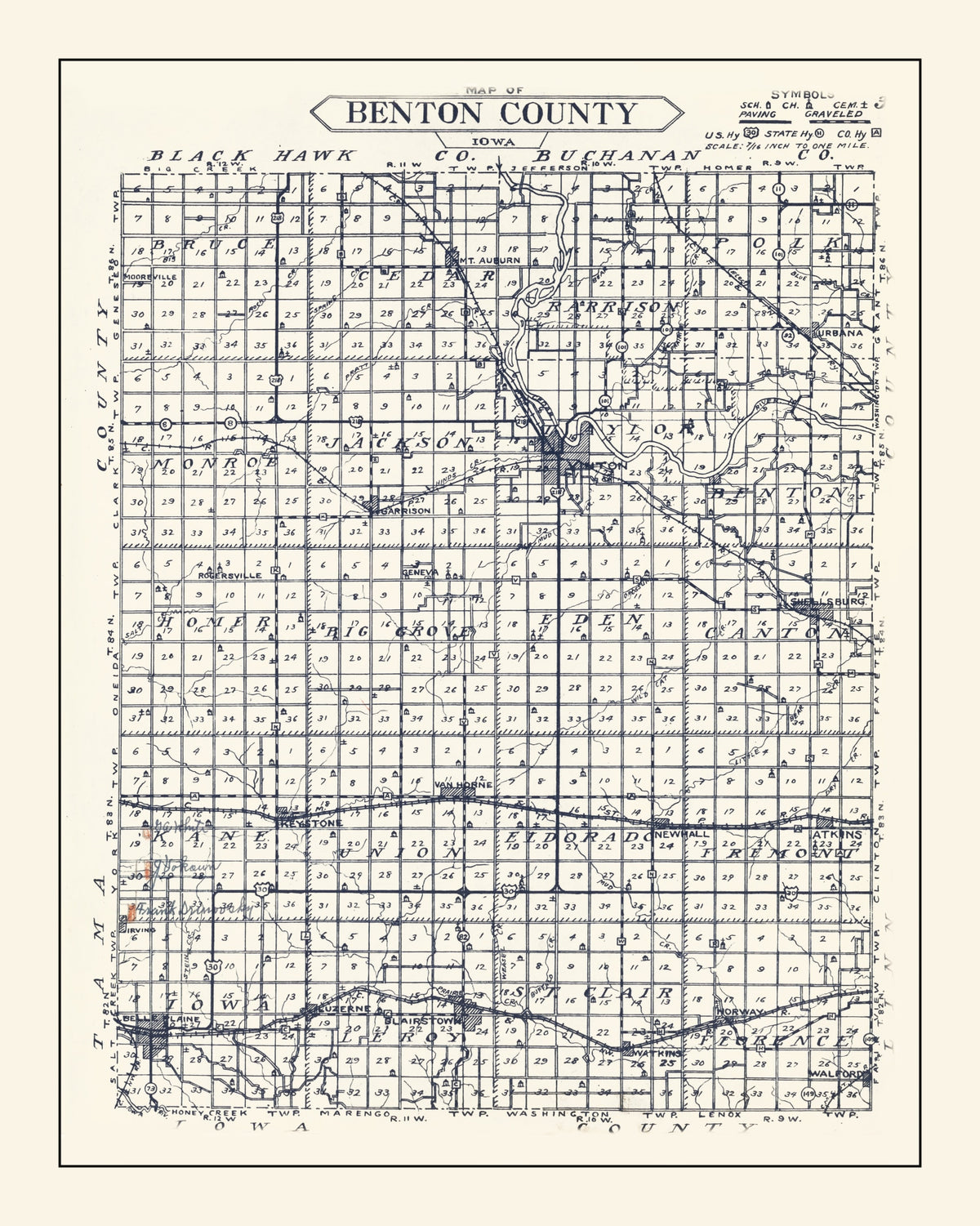 Preview of Vintage Map of Benton County, Iowa 1930