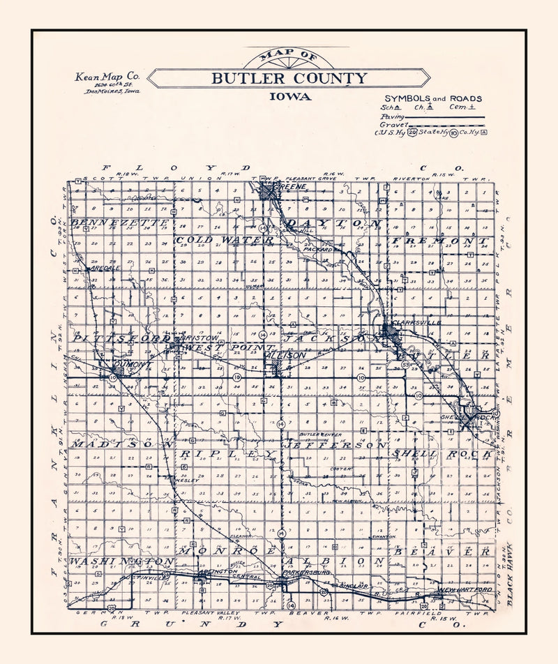 Size comparison using Vintage Map of Butler County, Iowa 1930