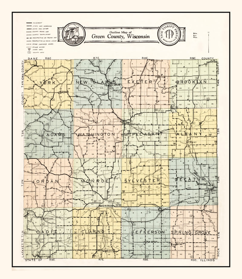Size comparison using Vintage Map of Green County, Wisconsin 1931