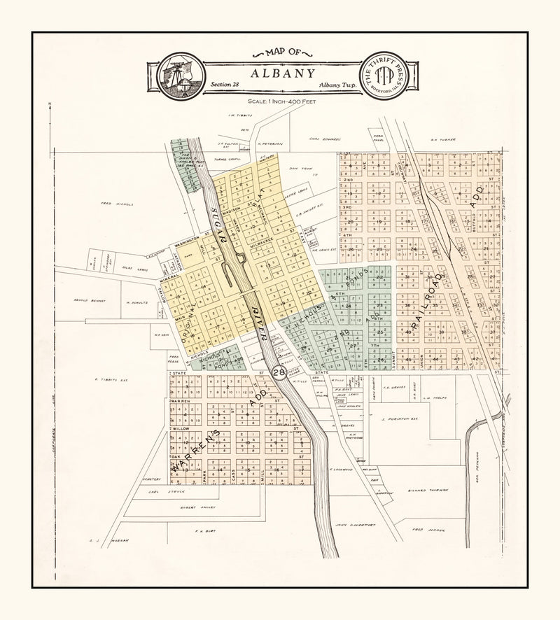 Size comparison using Vintage Map of Albany, Wisconsin 1931