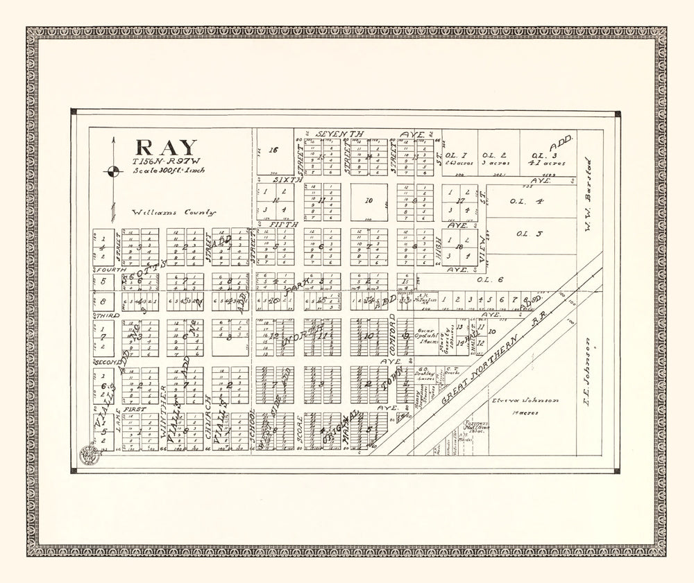 Vintage Map of Ray, North Dakota 1937 print style example