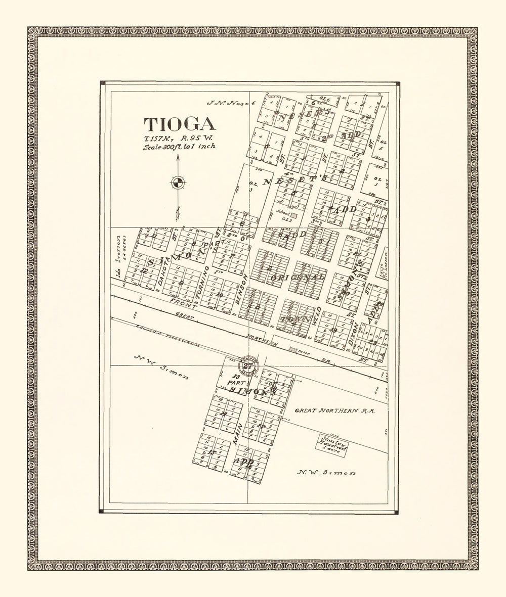 Vintage Map of Tioga, North Dakota 1937 print style example