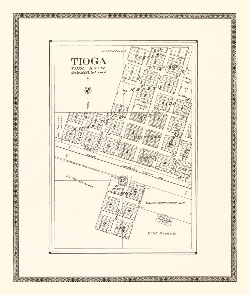 Size comparison using Vintage Map of Tioga, North Dakota 1937