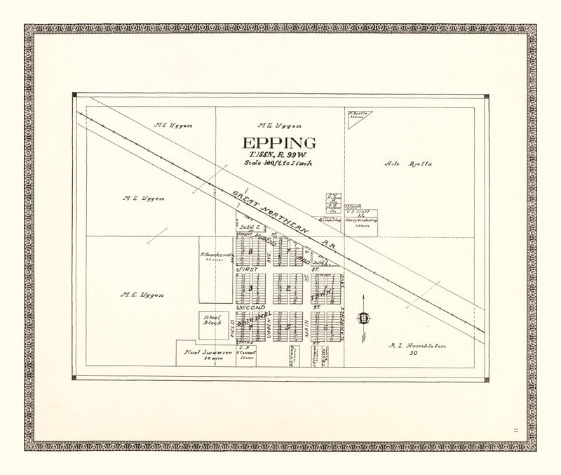 Size comparison using Vintage Map of Epping, North Dakota 1937