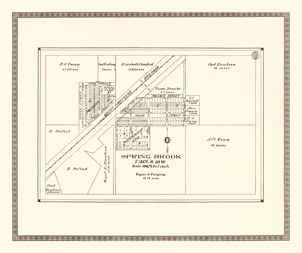 Vintage Map of Spring Brook, North Dakota 1937 print style example