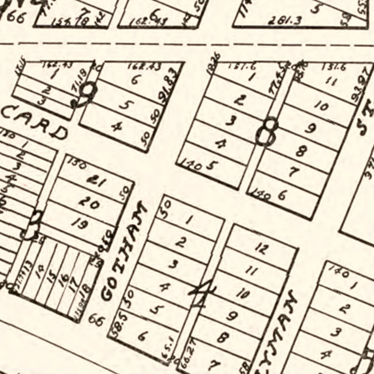 Restored historic details from the 1937 city map of Hanks, North Dakota