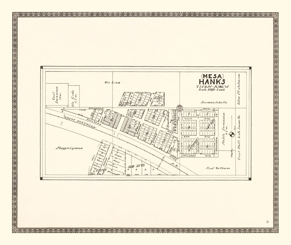 Vintage Map of Hanks, North Dakota 1937 print style example