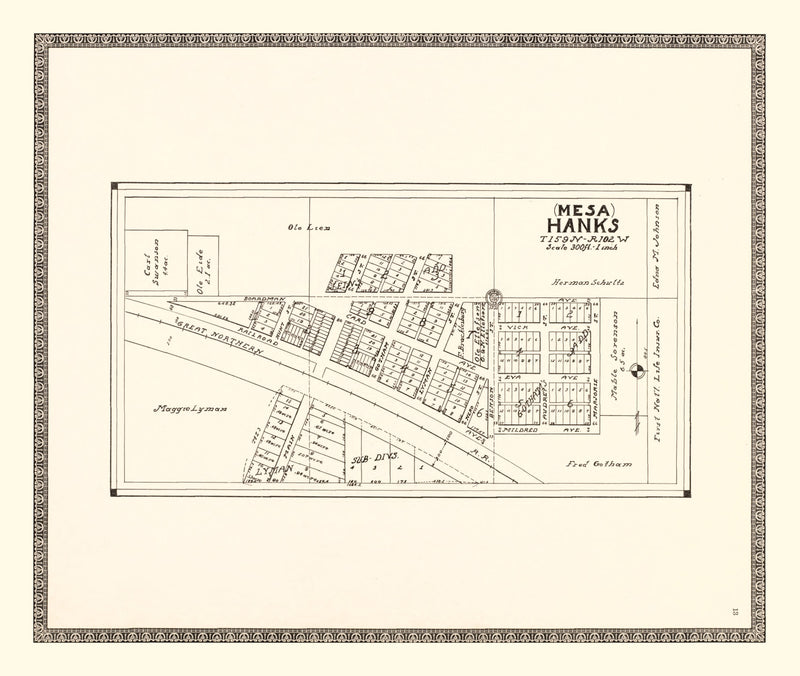 Size comparison using Vintage Map of Hanks, North Dakota 1937