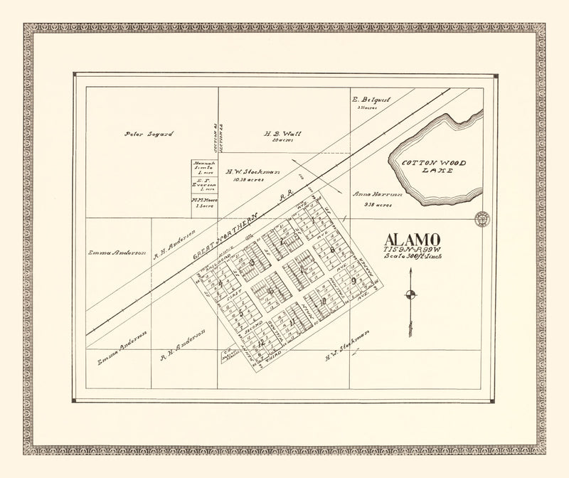 Size comparison using Vintage Map of Alamo, North Dakota 1937
