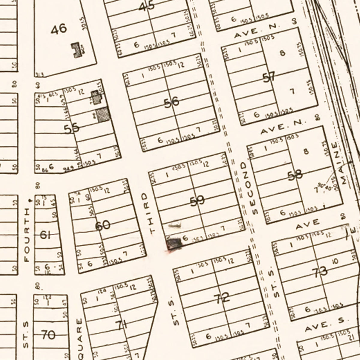 Restored historic details from the 1938 city map of Bayport, Minnesota