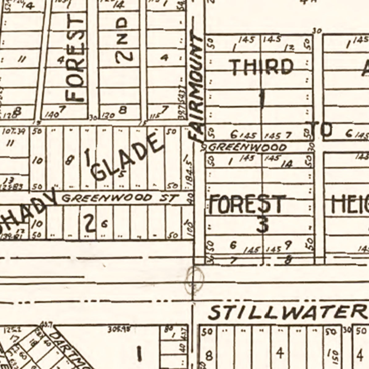 Restored historic details from the 1938 city map of Mahtomedi, Minnesota