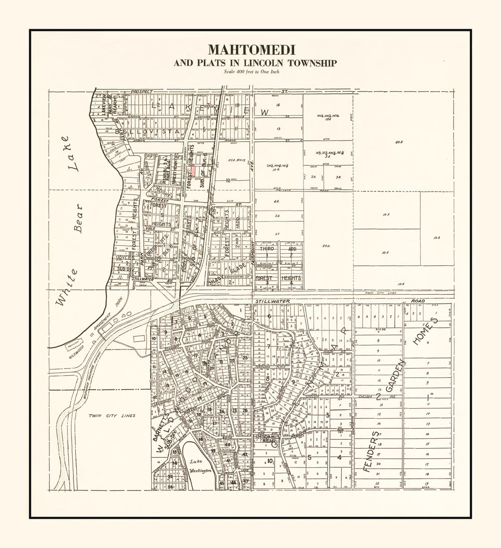 Vintage Map of Mahtomedi, Minnesota 1938 print style example