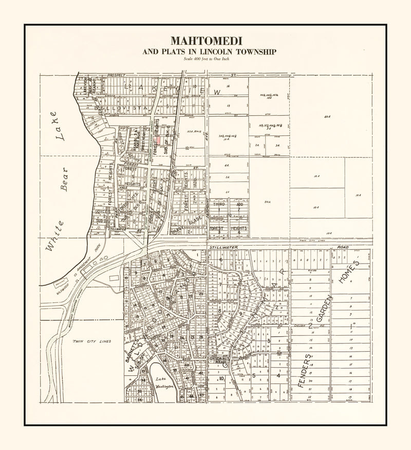 Size comparison using Vintage Map of Mahtomedi, Minnesota 1938