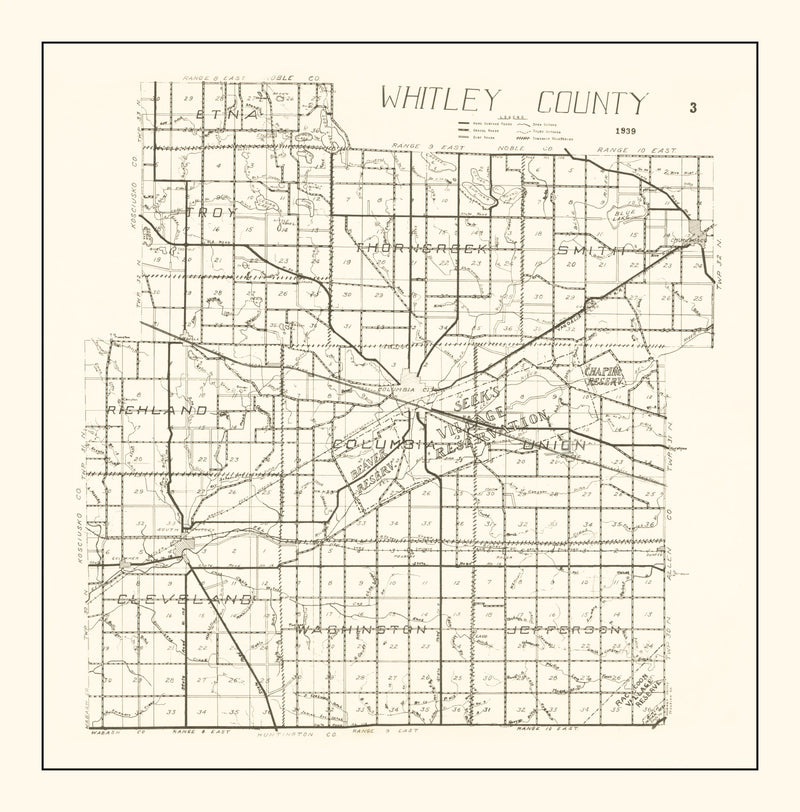 Size comparison using Vintage Map of Whitley County, Indiana 1939