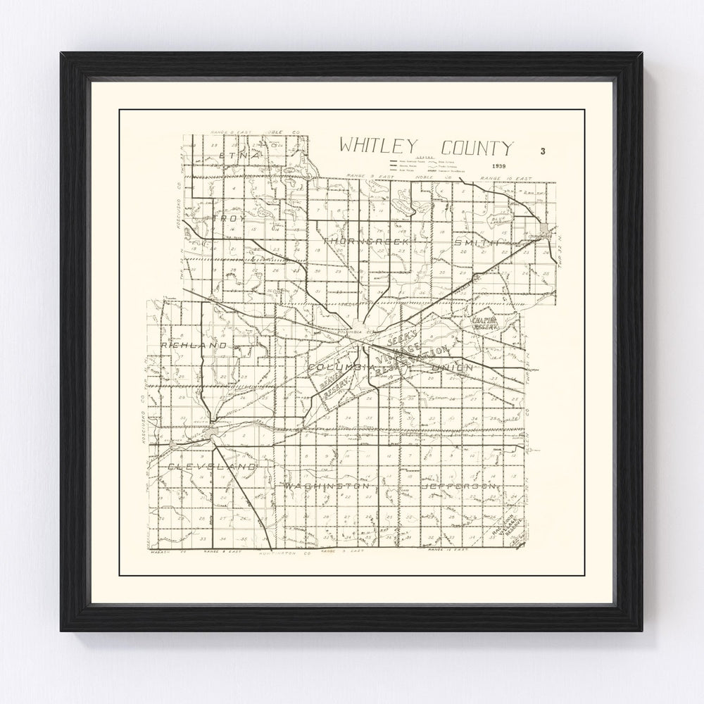 Whitley County Vintage Map 1939