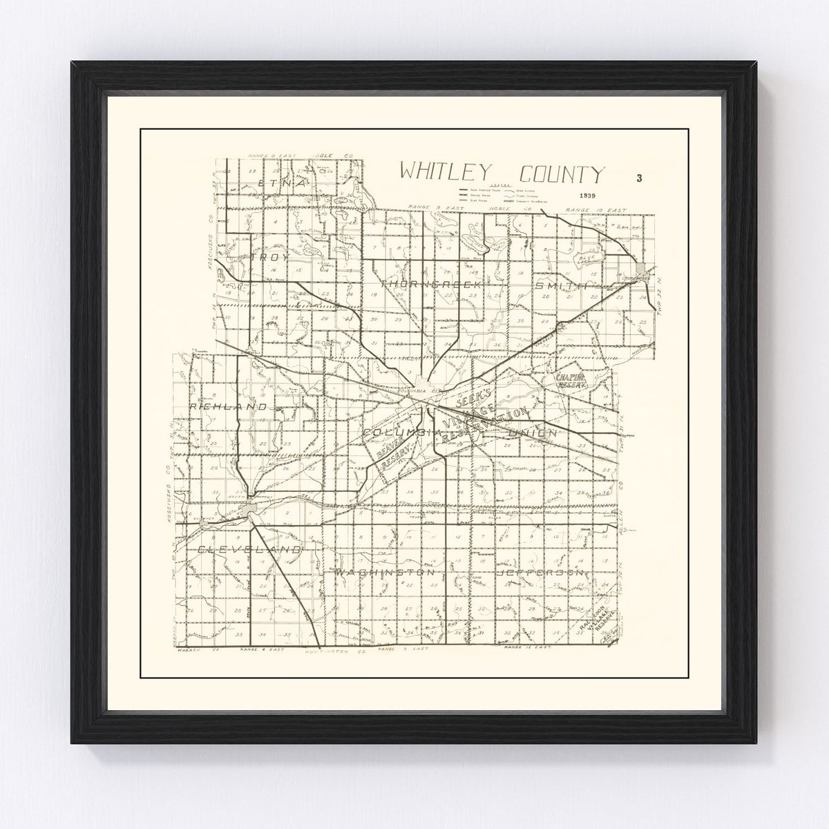 Whitley County Vintage Map 1939