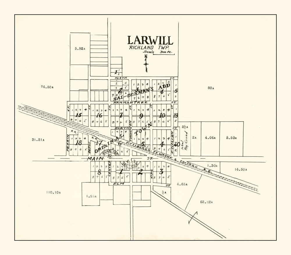 Vintage Map of Larwill, Indiana 1939 print style example