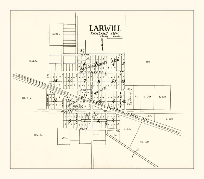 Size comparison using Vintage Map of Larwill, Indiana 1939