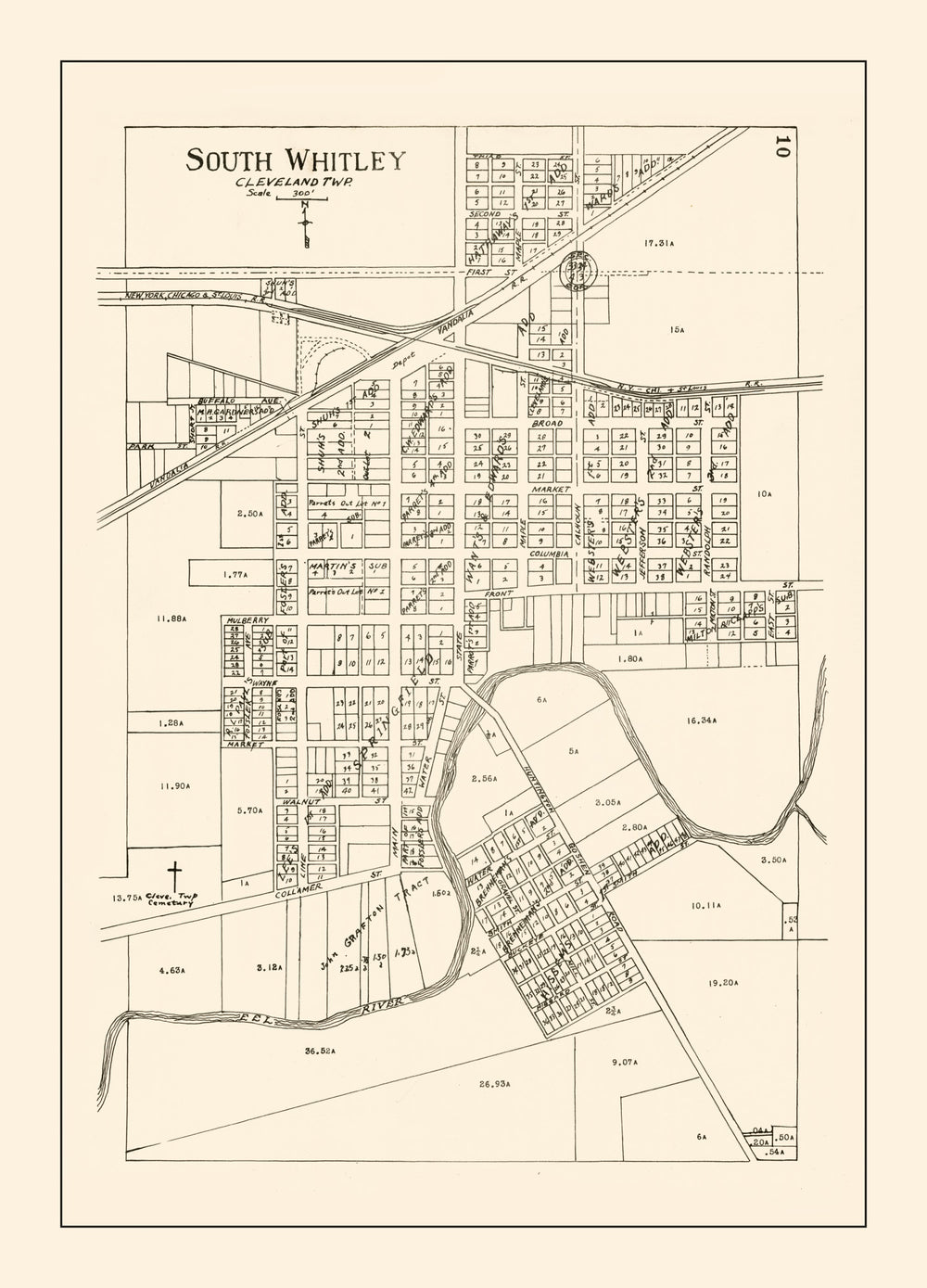 Vintage Map of South Whitley, Indiana 1939 print style example