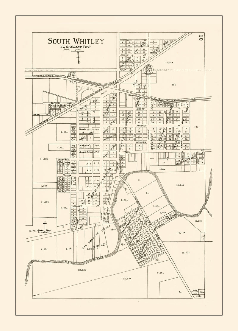 Size comparison using Vintage Map of South Whitley, Indiana 1939