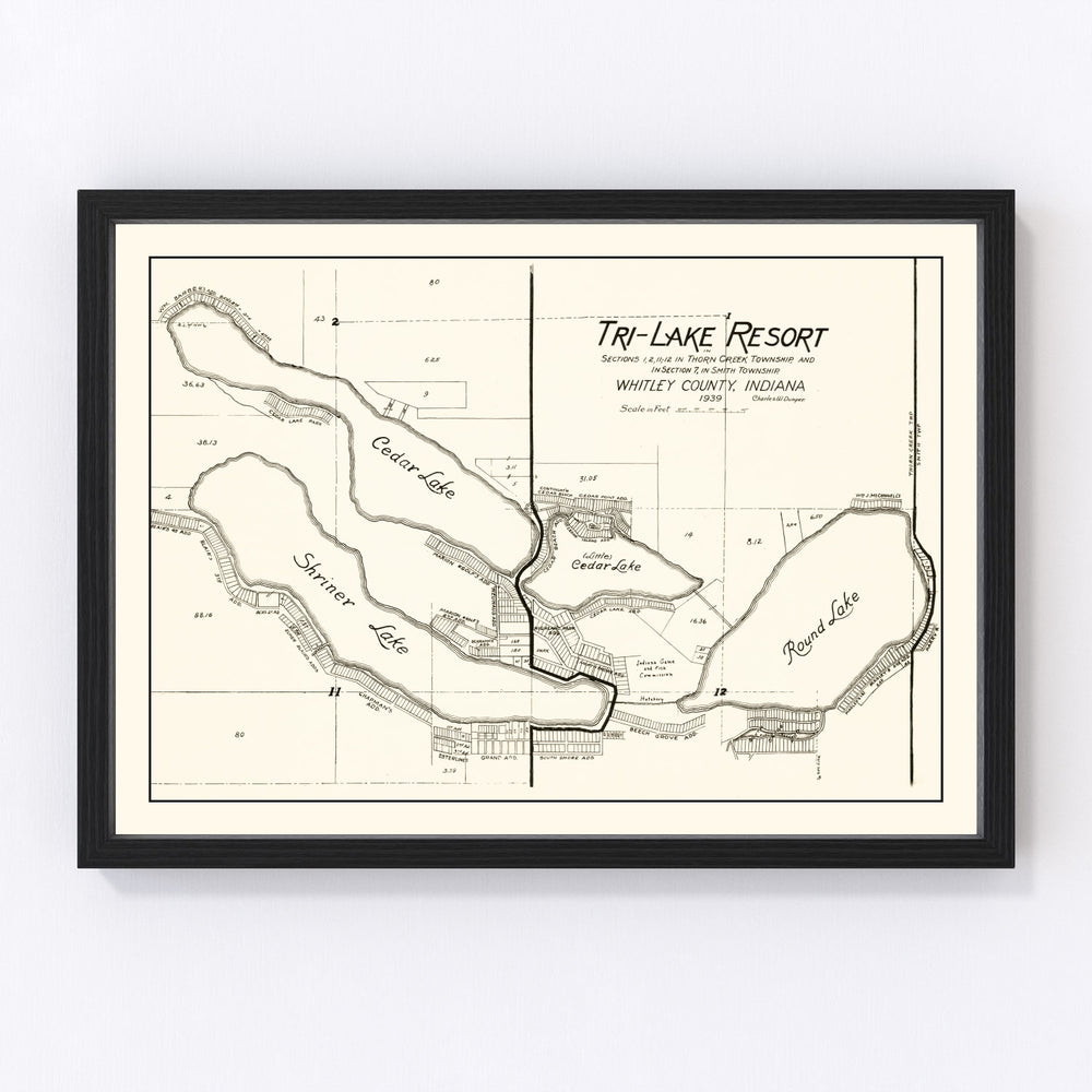 Tri-Lake Resort Vintage Map 1939