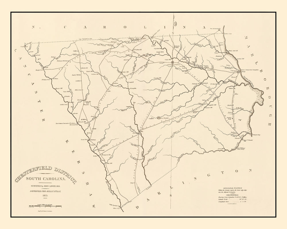 Vintage Map of Chesterfield County, South Carolina 1825 print style example