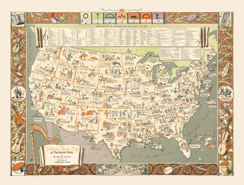 Size comparison using Vintage Folklore Music Map of the United States 1946