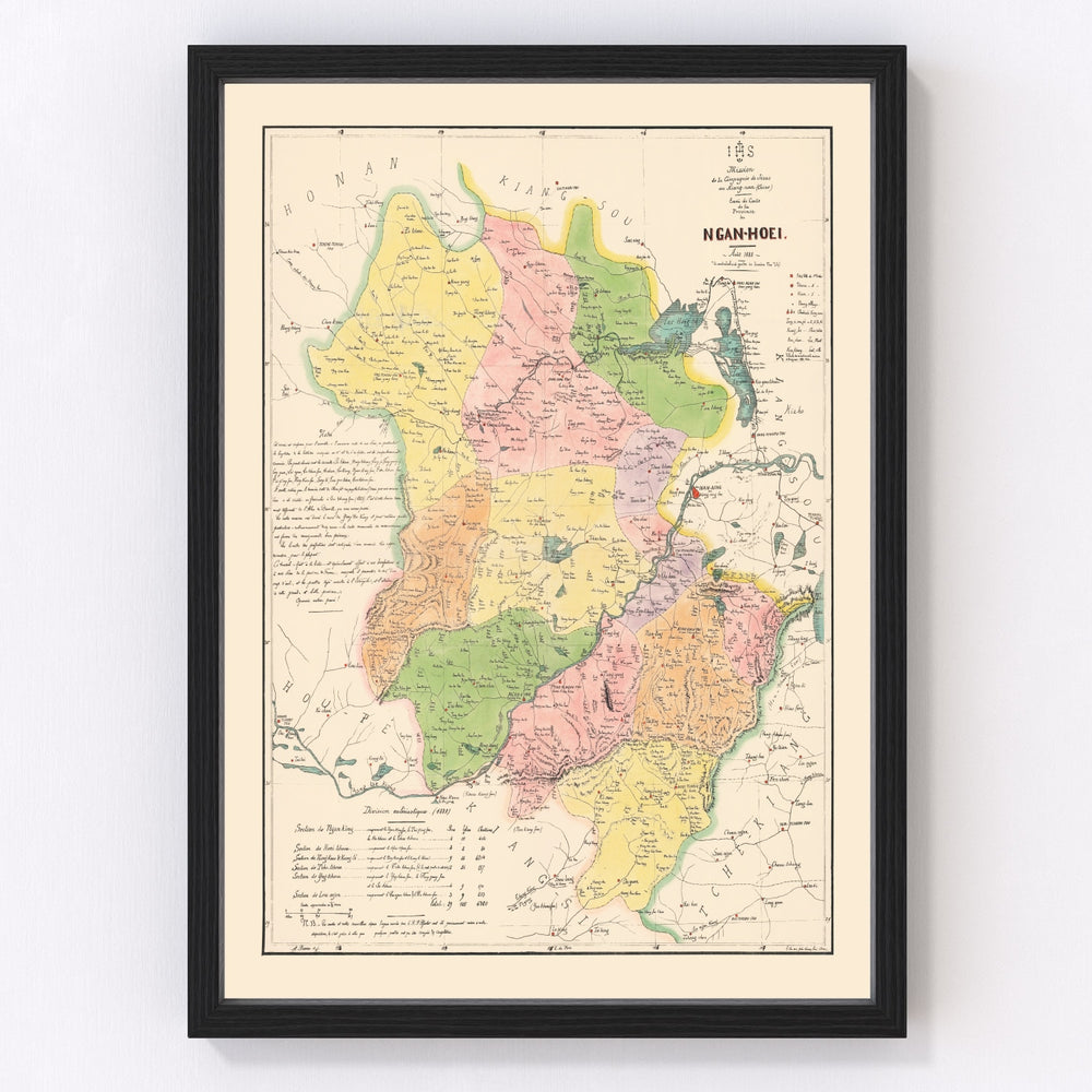 Anhui Province, China Vintage Map 1888