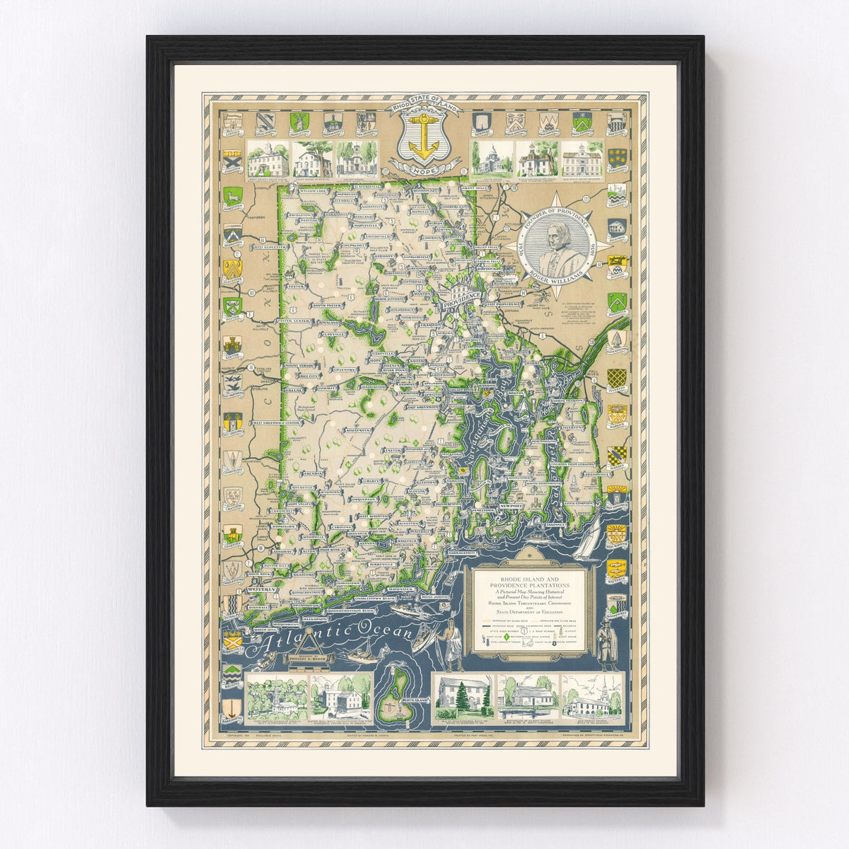 Narragansett Bay Vintage Map 1936