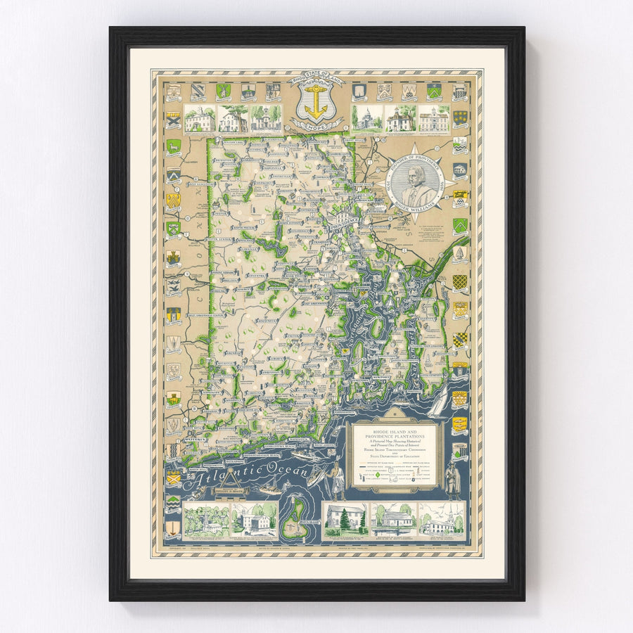Vintage Narragansett Bay Map 1936