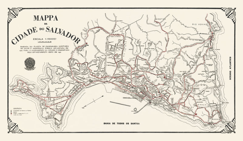 Size comparison using Vintage Map of Salvador, Brazil 1931