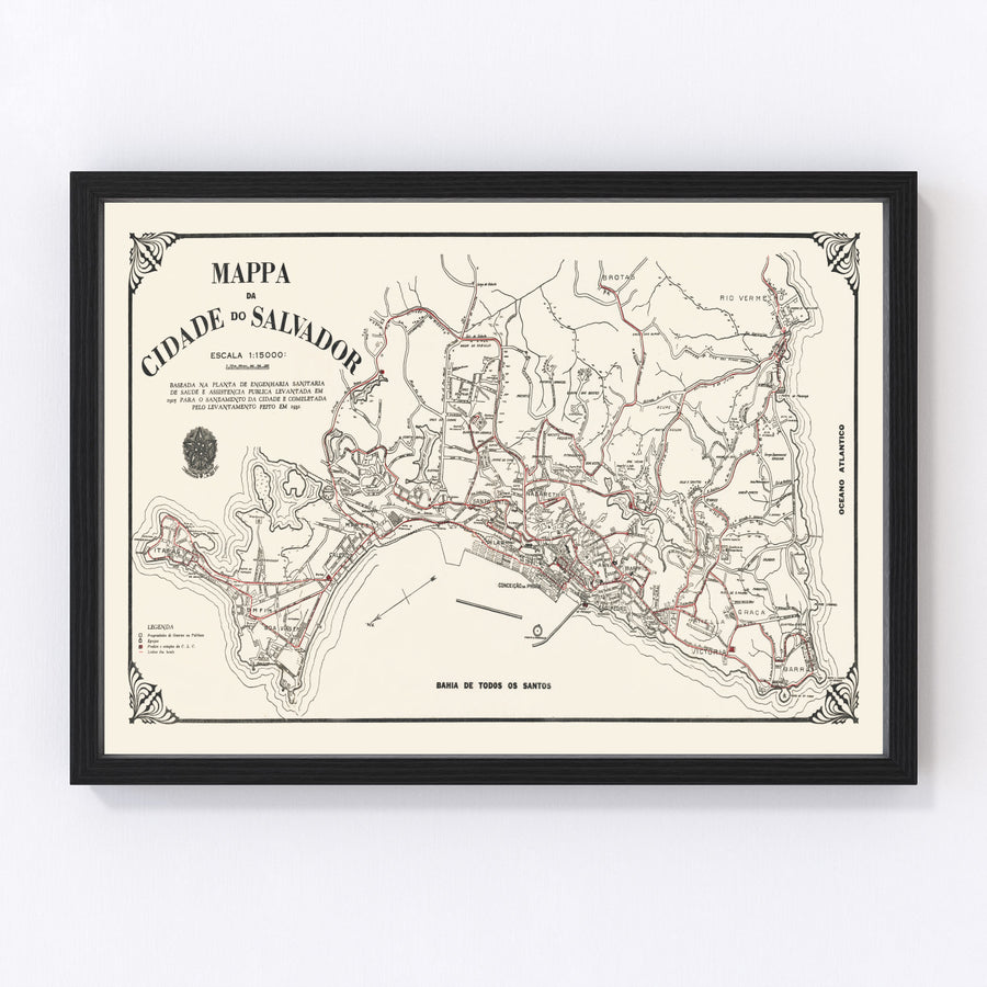 Vintage Map of Salvador, Brazil 1931