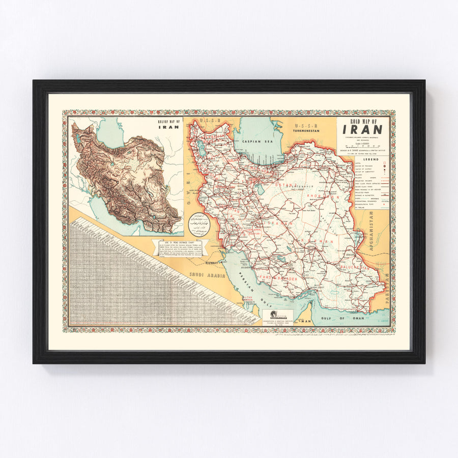 Vintage Map of Iran 1960