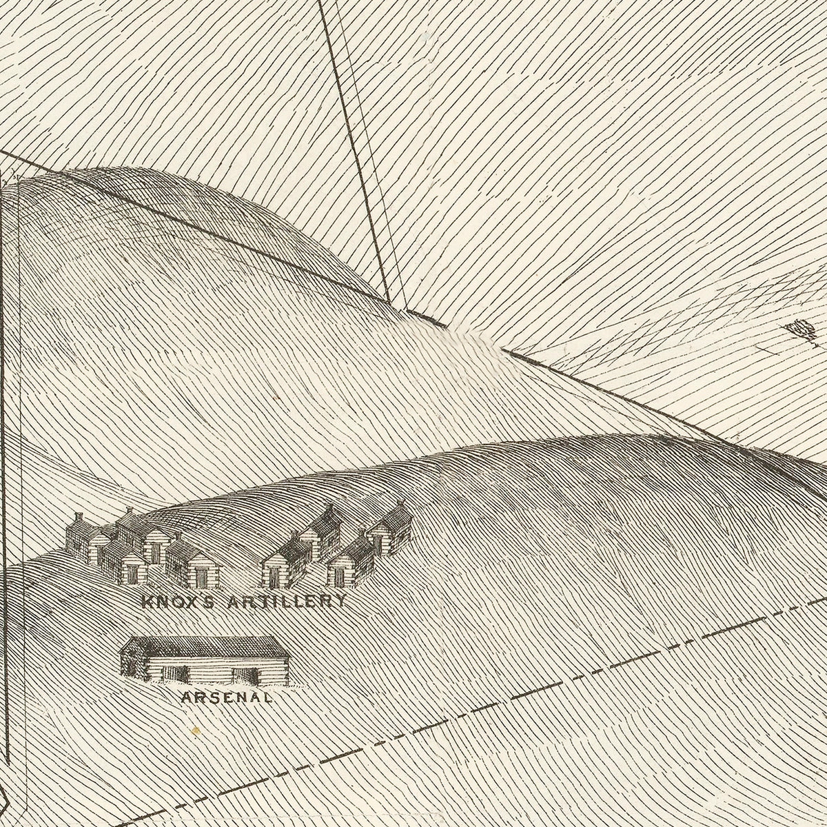 Restored historic details from the 1877 region map of Valley Forge, Pennsylvania