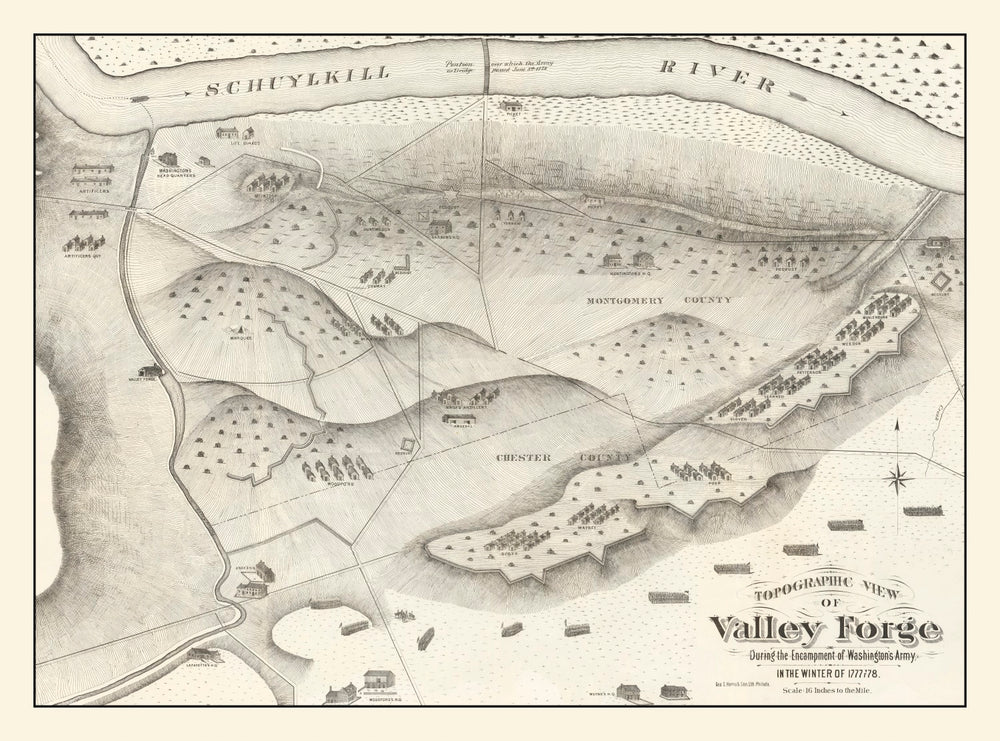 Vintage Valley Forge, PA Map 1877 print style example