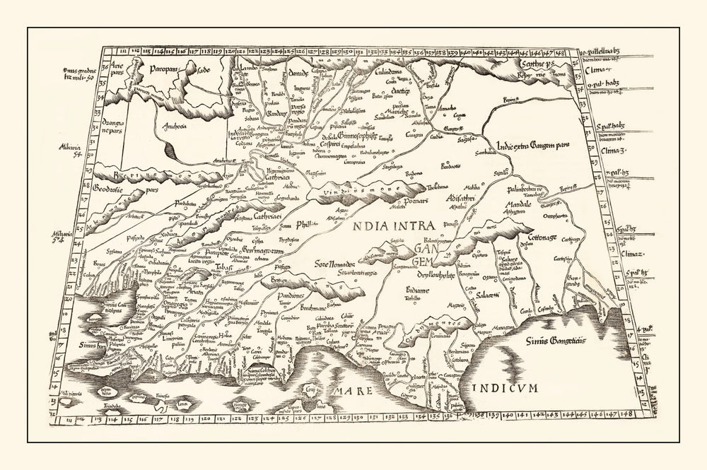 Vintage Ptolemaic India Map 1522 print style example